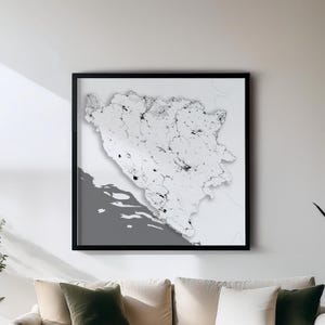 Bosnien und Herzegowina - Poster - Schwarzweiße Landkarten | Set mit 5 Detailkarten | Wanddekoration