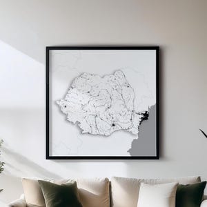 Rumänien - Print - Schwarzweiße Landkarten Wandkunst | Set mit 5 Detailkarten | Wanddekoration