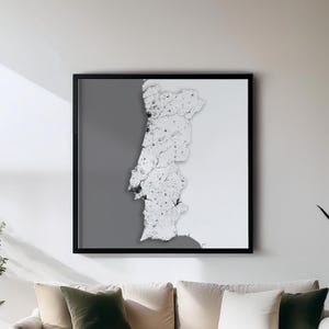 Portugal - Impression - Cartes de pays en noir et blanc Art mural | Jeu de 5 cartes détaillées | Décoration murale