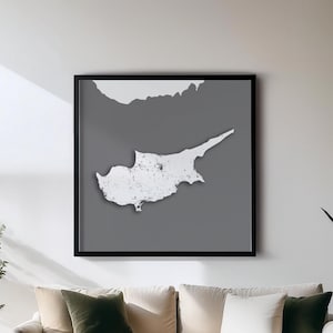 Cipro - Stampa - Mappe dei paesi in bianco e nero Wall Art / Set di 5 mappe dettagliate / Decorazione da parete