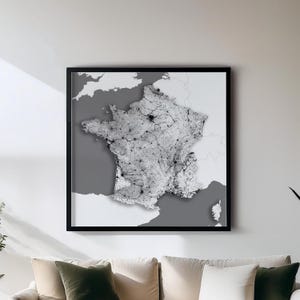 Frankreich - Poster - Schwarz Weiß Landkarten Wandkunst | Set mit 5 Detailkarten | Wanddekoration