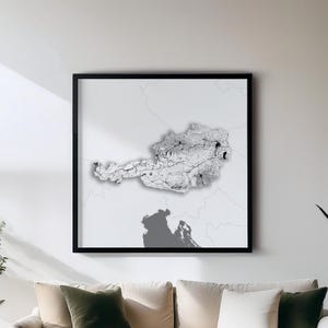 Autriche - Impression - Art mural cartes de pays en noir et blanc | Jeu de 5 cartes détaillées | Décoration murale