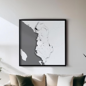 Albania - Impresión - Mapas de países en blanco y negro para pared / Juego de 5 mapas detallados / Decoración de pared