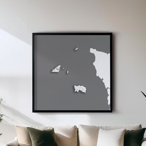 Guernsey y Jersey - Impresión - Mapas de países en blanco y negro para pared / Juego de 5 mapas detallados / Decoración de pared