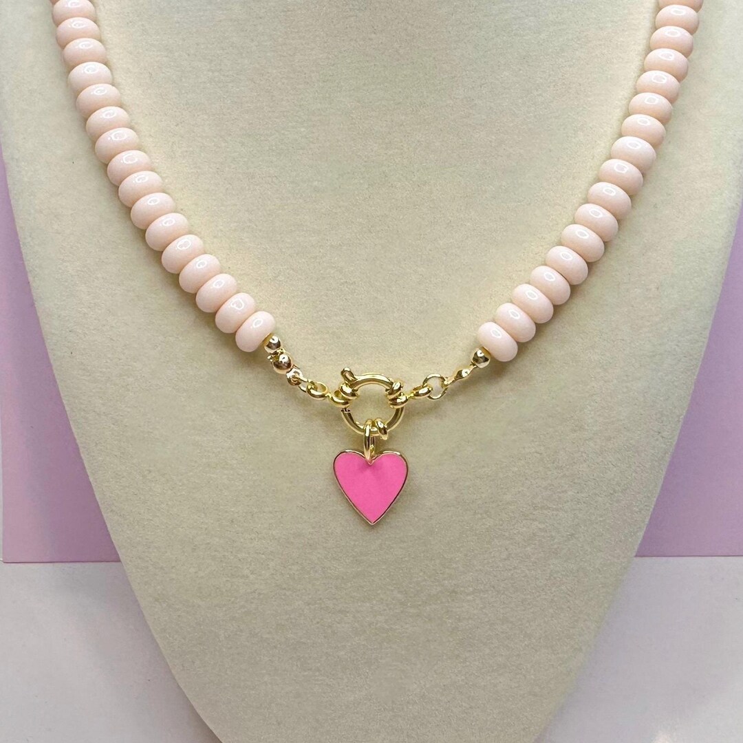 Mixed Beads and Heart Charms Chain Necklace main image 0