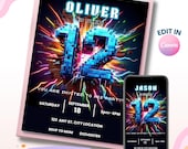 12th Birthday Invitation, Boy Invitation, Editable Birthday Party Invites, Boy Birthday Invitation, Digital Download, Boy 12th Birthday