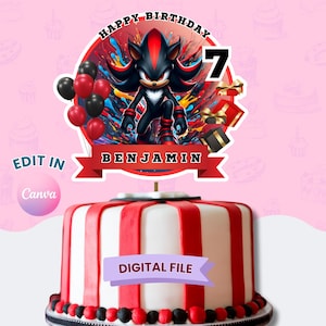 Shadow Sonic Birthday Cake Topper, Kids Party Decor (Digital Download)