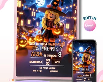 Roblox Halloween Birthday Invitation, Editable Costume Party Invite (Digital Download)