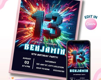 13th Birthday, 13th Birthday Invitation, Boy Invitation, Boy Birthday Invite, Editable Invitation, Party Invite, Boy Invite Digital Download