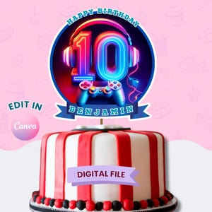 10th Birthday Boy, Gamer Boy, Game Controller, Level Up Video Gaming Cake Topper, Printable Toppers, Digital Download