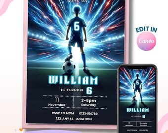 Soccer Birthday Invitation, Editable 6th Birthday Invite, Boys Party (Digital Download)
