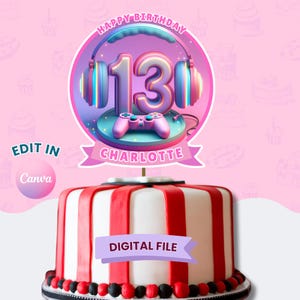 Gamer Cake Topper, Videospiel-Cupcake-Topper, 13h Geburtstag Gastgeschenk, Tortendekoration, Game Controller, digitaler Download
