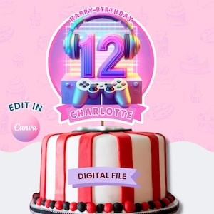 Gamer Cake Topper, Video Game Cupcake Toppers, Girl Cake Topper, 12th Birthday Party, Cake Decoration, Game Controller, Digital Download