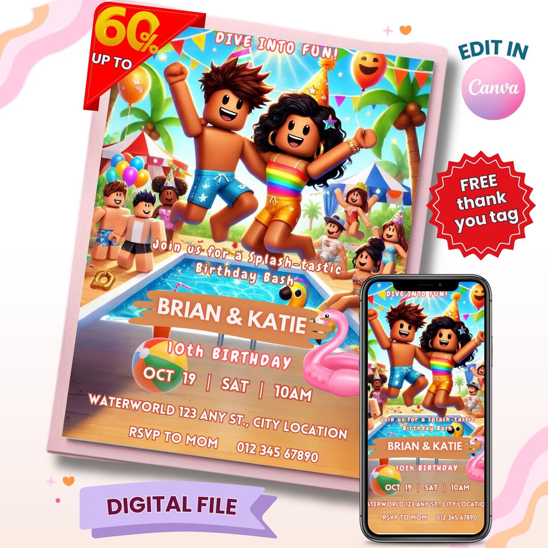 Roblox Twin Birthday Pool Party Invitation (digital Download) - Etsy
