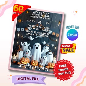 Spooky Ghost Halloween Party Invitation: Editable Template (Digital Download)