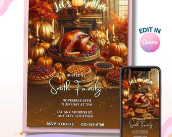 Thanksgiving Dinner Invitation, Editable Friendsgiving Party Invite (Digital Download)
