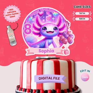 Axolotl Cake Topper, Editable Cake Toppers, Axolotl party favor, Birthday Cake Topper, Girl Cake Decoration, Axolotl gifts, Digital Download