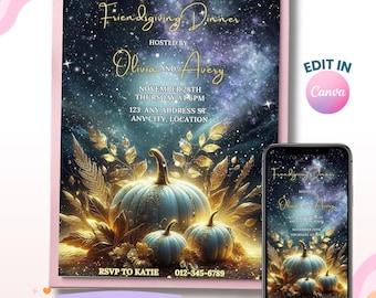 Thanksgiving Dinner Invitation, Autumn Pumpkin Fall Party Invite (Digital Download)