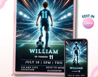 Soccer Birthday Boy, 11th Birthday Invitation, Game Boy Invites, Double Digit Birthday Party, Digital Invite, Instant Download