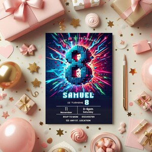 8th Birthday Invitation Template, Editable Boy Birthday Invite, Boy Invitation, Building Blocks, Printable Invitation, Digital Download image 5