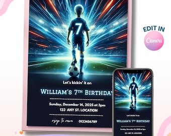 7th Birthday Boy Invitation, Soccer Birthday Boy, Football Invites, Sport Birthday, Digital Invite, Instant Download