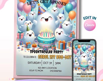 Spooky Halloween Birthday Invitation, First Birthday Party Invite (Digital Download)