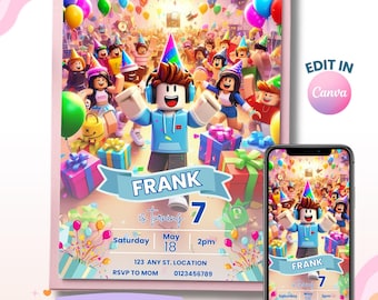 Roblox Birthday Invitation, Game On Party, Level up Party Invitation, Boy Invitation, Digital Download