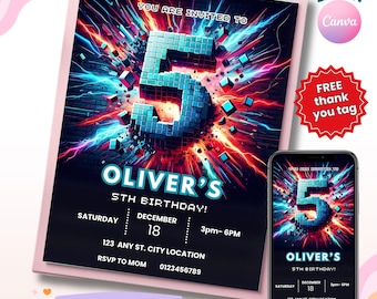 5th Birthday Invitation, 5th Birthday Invites, Boy Party Invitation, Editable Invitation Template, Digital Download, Printable Invitation