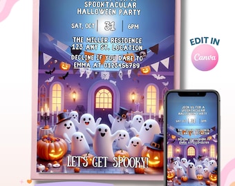 Halloween Ghost Party Invitation, Spooky Costume Party Invite (Digital Download)