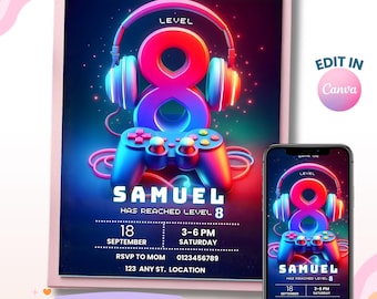 Boy Birthday Invitation, Video Gaming Boy Invites, Level Up Party Invite, Boy Invitation, Digital Invite, Instant Download