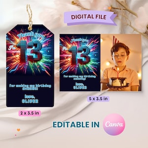 Étiquette de remerciement pour le 13e anniversaire, étiquette d'anniversaire, étiquette-cadeau, cartes de remerciement modifiables, fête du 13e anniversaire, étiquette de cadeau imprimable, téléchargement numérique