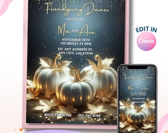 Friendsgiving Dinner Invitation, Editable Pumpkin Autumn Evite (Digital File)