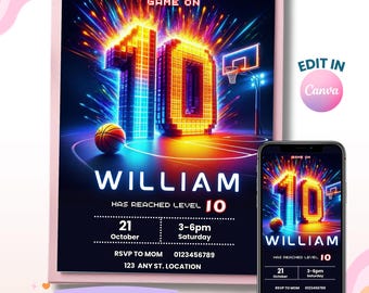 10th Birthday invitation, Basketball Birthday Invite, Editable Boy Birthday Party, Sports Party Birthday, Digital Invite Instant Download
