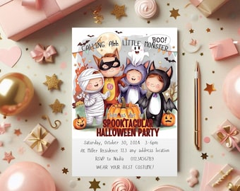Halloween Costume Party Invitation, Calling All Monsters Halloween Invitation, Kids Trick or Treat Party Invite, Digital Download