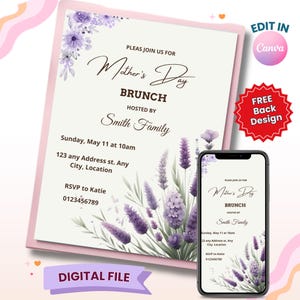 Lavender Mother&#39;s Day Brunch Invitation Template (Digital Download)