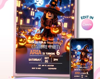 Halloween Birthday Party Invitation, Roblox Invite, Spooky Season Kids Party, Digital Download