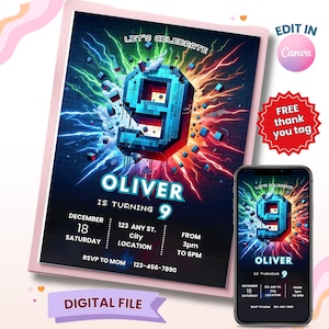 9th Birthday Boy, Editable 9th Birthday Invitation, Number 9, Boy Birthday Invitation, Boy Invites, Kids Party Invite, Editable Invitation