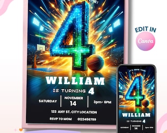 4th Birthday Invitation Boy, Basketball Invitation, Boy Invites, Sport Invitation, Game Day Invite, Digital Invite, Instant Download