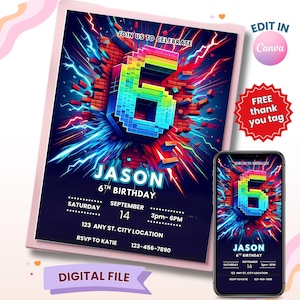6th Boy Invitation, 6Th Birthday Invitation, Editable Boy Birthday Invites, Boy Invitation, 6th Birthday, Editable Invitation, Digital File