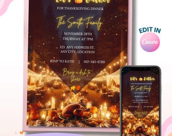 Thanksgiving Dinner Invitation, Editable Friendsgiving Template (Digital Download)