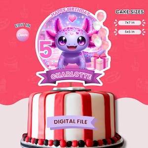 Editable Axolotl Cake Topper: Printable Birthday Party Decor (Digital Download)