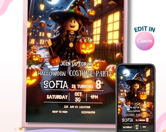 Roblox Halloween Costume Party Invitation, Editable Birthday Invite (Digital Download)