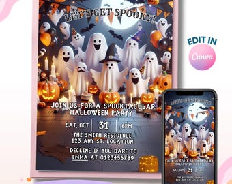 Spooky Ghost Halloween Party Invitation, Editable Template (Digital Download)