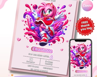 Sonic Birthday Invitation For Kids Party, Amy Rose Party Invite, Digital Download