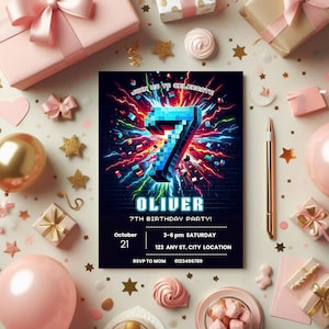 7th Birthday Boy, Editable 7th Birthday Invitation, Number 7, Boy Birthday Invitation, Boy Invites, Kids Party Invite, Editable Invitation image 5
