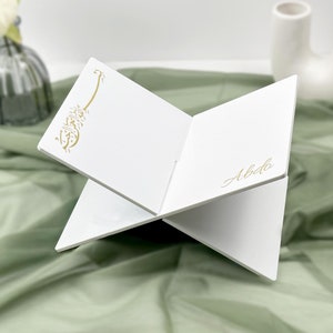 White Quran Holder, Personalized Elegant Quran Stand with Bismillah inscripted and name | Gift for Wedding, Ramadan,Eid Gift, Umrah, Hajj