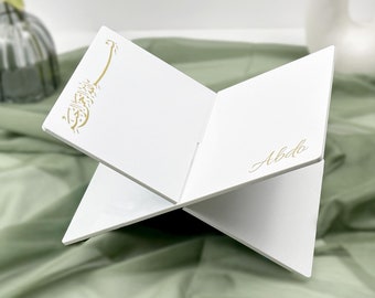 Personalized Quran Holder White Acrylic : Bismillah Inscription and name, Ramadan Gift