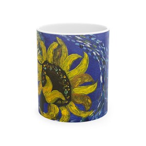 Sunflower Starry Night Original Painting Ceramic Mug (11oz)