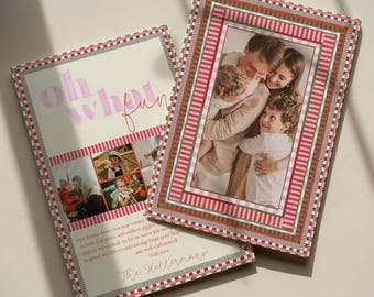 Hand-Drawn Editable Striped Photo Christmas Card Template - 4x6 and 5x7