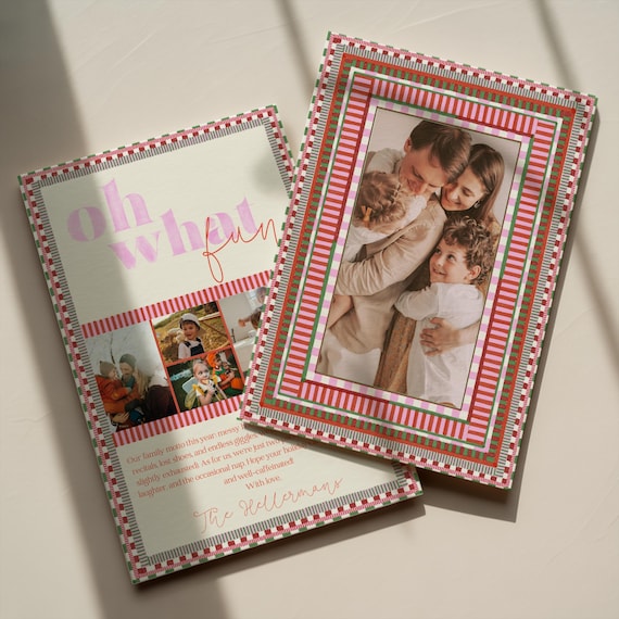 Hand-Drawn Editable Striped Photo Christmas Card Template - 4x6 and 5x7